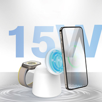 Chargeur sans fil PD 15W avec station de charge magnétique 2-en-1 pour montre et téléphone, port Type-C