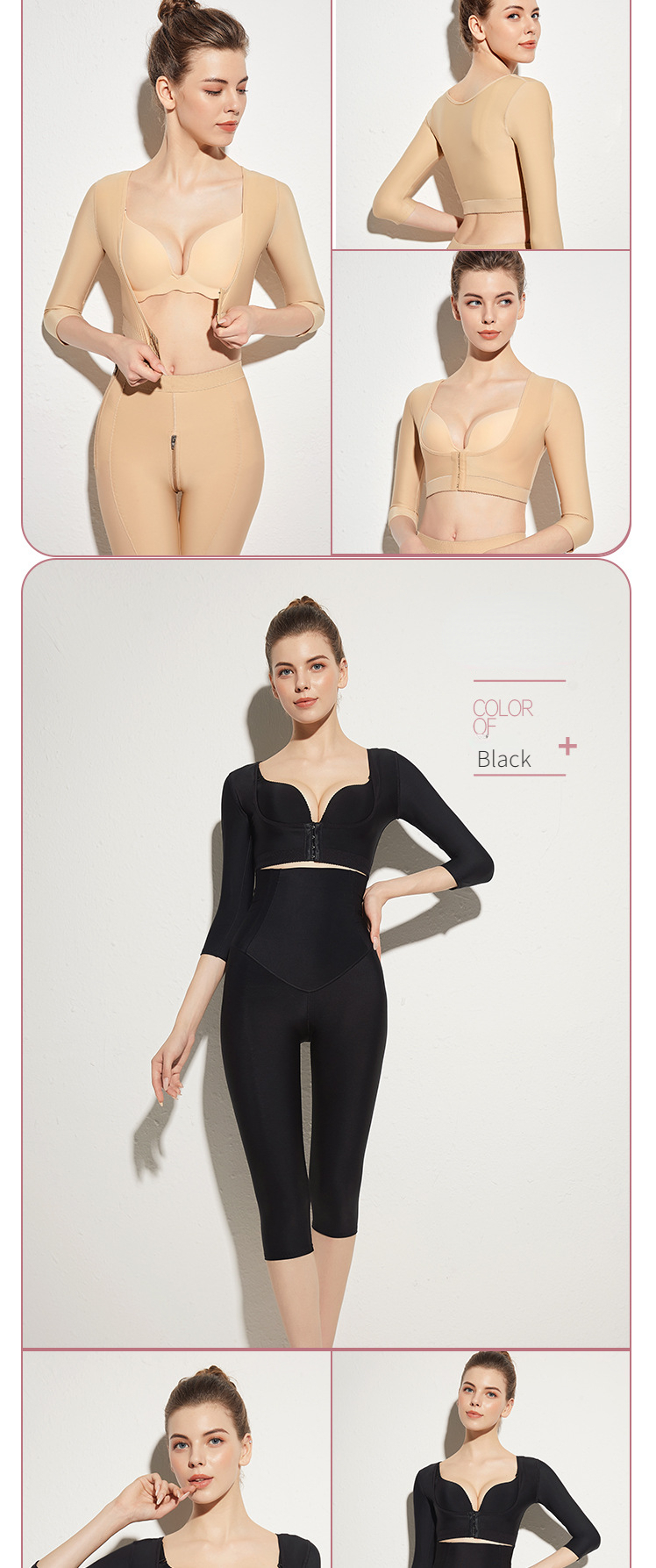ZOYIAME BBL Shapewear U-Shape Push Up Breast Compression Vest After Liposuction Open Bust Post Surgical 3/4 Sleeve Arm OP Shaper