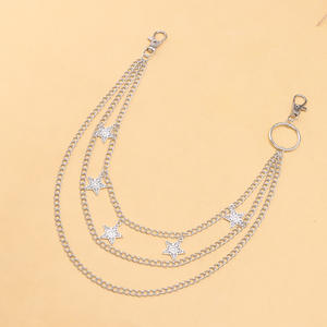 Chaîne de taille punk hip-hop avec pendentif étoile, en argent tibétain, double anneau, pour usage quotidien, chaîne de corps tendance - Product Image 6