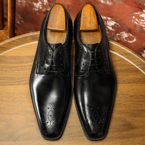 Men's <b>Black</b> Leather Oxfords Pointed Toe Lace-up Solid Pattern Career All Seasons Dress <b>Shoes</b> Drop Shipping - Product Image 3