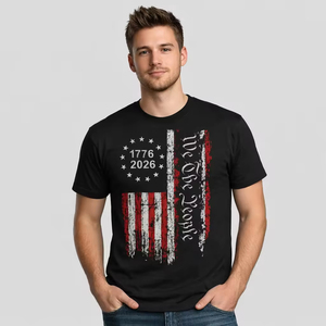 <span class=keywords><strong>T</strong></span>-<span class=keywords><strong>Shirt</strong></span> con Grafica della Bandiera per il 250° Anniversario dell'America, Maglietta Culturale USA Personalizzata 100% Cotone con Stampa a Trasferimento Termico, Manica Corta - Product Image 2