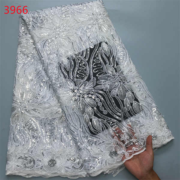 3966 African French Lace Fabric Party Dresses Sequins Lace Fabric Wholesale Price Sequin Embroidery Lace Fabric for Wedding