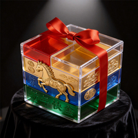 Boîte cadeau personnalisée en acrylique multicolore pour le Nouvel An chinois avec motif de cheval doré pour les cadeaux d'entreprise, les événements festifs