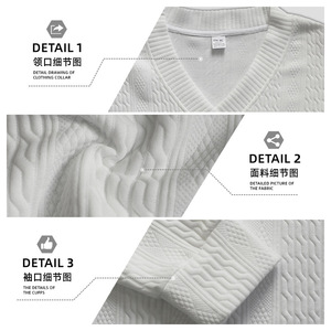 เสื้อสเวตเตอร์ถักคอวีหลวมๆ สำหรับผู้ชาย สีพื้น แขนยาว ลายแจ็คการ์ด สไตล์ยุโรป ใส่ได้ทั้งฤดูใบไม้ผลิและฤดูใบไม้ร่วง - Product Image 2