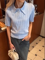 Nouvelle Collection Printemps 2026 – Chemise Élégante à Col Rabattu et Boutons, Tissée à la Main en Polyester/Coton, Manches Courtes, Effet Amincissant et Rajeunissant