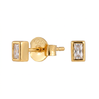 Boucles d'oreilles clous QX en argent sterling 925 plaqué or avec zircone cubique taille baguette pour femme, serties clos, vente en gros