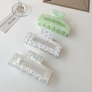 Pinces à cheveux rectangulaires en acétate pour femmes, accessoires capillaires colorés, pinces à queue de cheval ajourées à motif écossais en acétate - Product Image 4