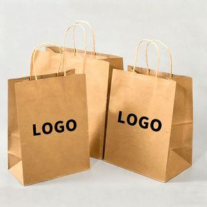 Bolsas de Papel Kraft Recicladas Personalizadas al por Mayor para Alimentos, Pasteles y Compras, con Asas de Papel Kraft, Opciones en Negro/Marrón/Blanco, con su Propio Logotipo - Product Image 1