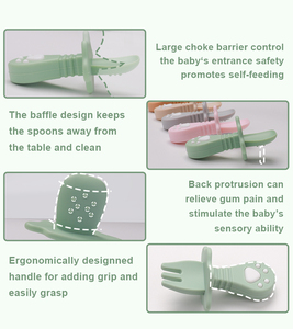 Cuillère et fourchette en silicone pour bébé - Sans BPA, forme animale, manche court pour l'autonomie alimentaire du bébé, vaisselle pour bébé, ustensiles pour l'autonomie alimentaire - Product Image 4