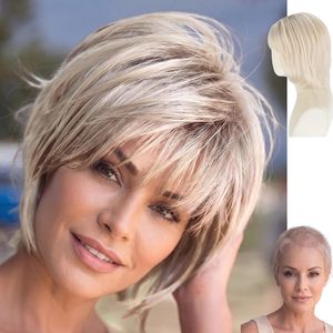 Peluca Corta Estilo <span class=keywords><strong>Bob</strong></span> Color Marrón Miel Claro con Flequillo para Mujeres Blancas, 12 Pulgadas, Lisa - Product Image 2