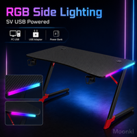 Bureau de jeu réglable en hauteur avec cadre en acier D2208, éclairage latéral RGB, porte-gobelet, crochet pour casque, surface en MDF, noir, rouge, blanc
