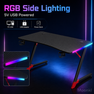 โต๊ะเล่นเกมโครงเหล็ก D2209 พร้อมไฟ RGB ด้านข้าง ที่วางแก้ว ที่แขวนหูฟัง สีดำ แดง ขาว - Product Image 4