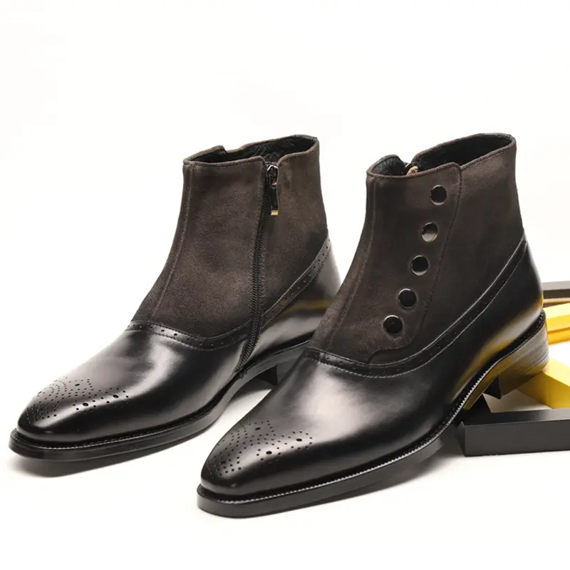Botas de couro legítimo, sapatos masculinos de couro legítimo de alta qualidade com design em itália