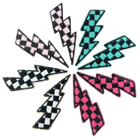 Patchs thermocollants en chenille brodés à petits carreaux et motifs éclair pour la décoration de vêtements, chapeaux et sacs pour femmes et filles - Vente en gros