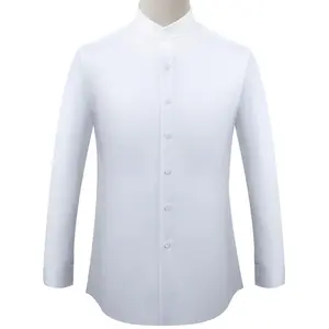 Camisa masculina de manga longa, multicolor, moda casual, estilo chinês, social, anti-rugas, gola redonda