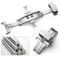 Vente en gros de fermoirs à double bouton en acier inoxydable de 12, 14, 16, 18, 20, 22 mm, boucle de montre à déployement papillon tout brillant
