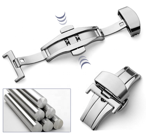 Vente en gros de fermoirs à double bouton en acier inoxydable de 12, 14, 16, 18, 20, 22 mm, <span class=keywords><strong>boucle</strong></span> de <span class=keywords><strong>montre</strong></span> à déployement papillon tout brillant - Product Image 3