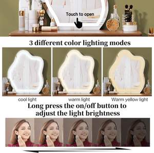 दर्पण और रोशनी के साथ स्टाइलिश कोने वैनिटी डेस्क, 4 दराज के साथ छोटे मेकअप वैनिटी डेस्क, ब्राउन - Product Image 3