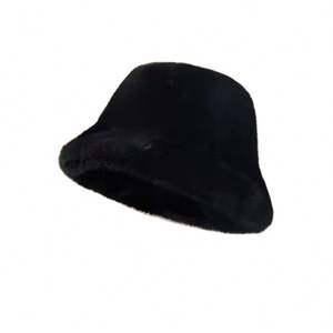 Printemps et automne solide fausse fourrure chaud broderie personnalité imprimé large bord seau chapeaux pour adultes utilisation quotidienne de fête - Product Image 2