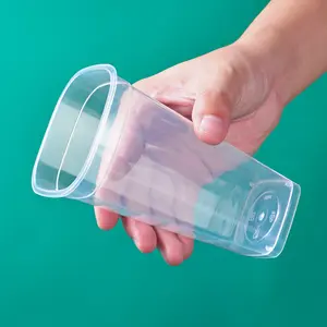 Logotipo personalizado desechable transparente cuadrado de plástico duro taza de postre batido PP inyección vasos de plástico con tapas