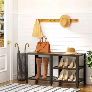 Suoernuo Modern Furniture Metal Wrought Iron Designs Corner Organizer Standing Multifunction Coat Hat Shoe Rack With Hook