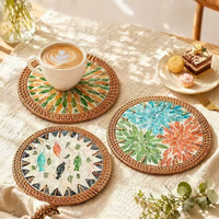 Sous-verres en coquillages YY Home, décoration de bureau, sous-verres en rotin, style bohème, tapis de tasse à thé, tapis pour boissons, tapis imperméable, sous-verres floraux en coquillages