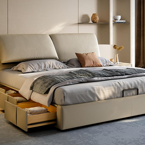 COSTFULL Modern Genuine Leather Headboard Adjustable Wooden <strong>Bed</strong> Frame with Storage <strong>Back</strong> <strong>Rest</strong> Cushion Upholstered <strong>Bed</strong> <strong>for</strong> Bedroom - Product Image 4