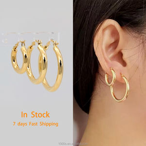 Aretes de Aro Huecos de Oro Macizo de <span class=keywords><strong>18K</strong></span> de Alta Calidad, Regalo de Boda de Moda, Joyería Fina de Oro para Mujer - Product Image 2
