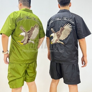 Clothing Manufacturer Custom Track Sweat Suit Men Shorts <b>Set</b> Button up Shirts and Nylon Shorts <b>Set</b> Windbreaker Tracksuit - Product Image 2