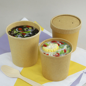 Gobelets et bols à soupe jetables en papier kraft biodégradable de qualité alimentaire avec couvercles en PP pour restaurants, plats à emporter, salades, collations et soupes - Product Image 3
