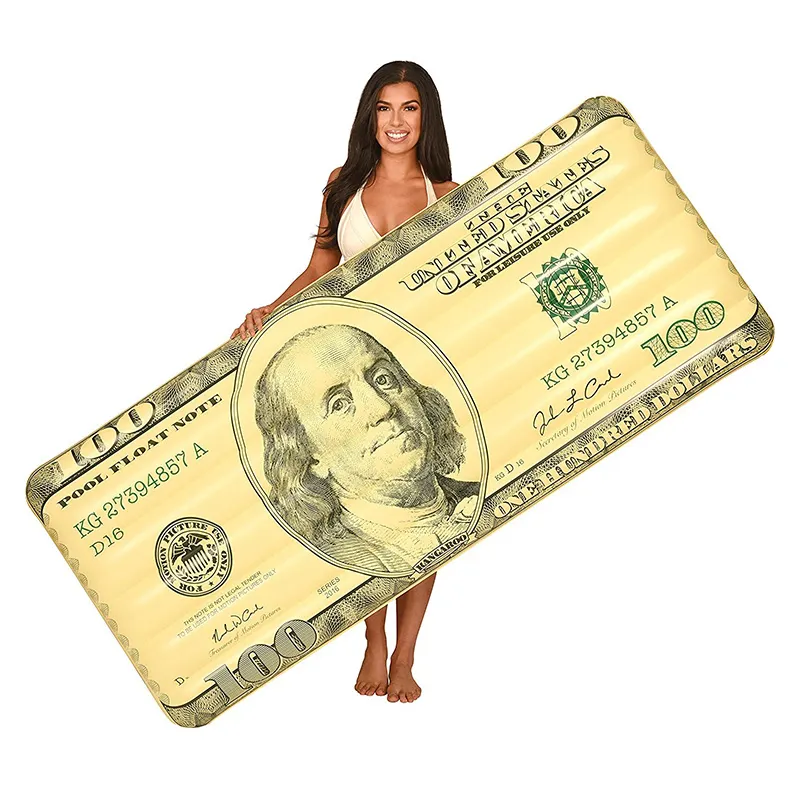 factory PVC inflatable $100 bill pool float durable plastic blow up reversible money swim raft folding dollar water bed