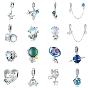 Fine Jewelry Custom Bracelet Charms Space Star Blue Opal Silver Charms 925 Sterling