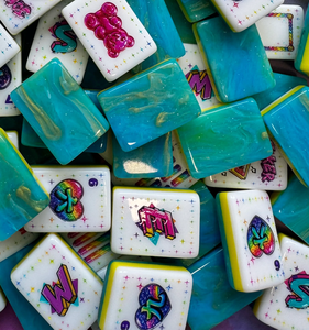 Juego de Fichas de Mahjong de Melamina Azul Verde Brillante, Estilo Retro de los 90, Diseño Vintage Americano, Duradero - Product Image 2