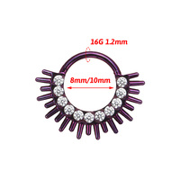 Anneau segmenté articulé en titane ASTM F136 CZ motif rayons de soleil pour septum, nez, daith, cartilage, bijoux de piercing d'oreille