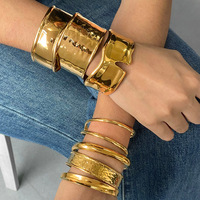 Bracelet manchette en acier inoxydable doré de style européen et américain, haut de gamme, design original, large, transfrontalier
