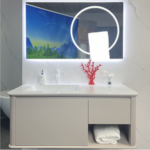 Gabinete de Baño de Madera de Roble Gris Milán de 100 cm con Espejo Antivaho e Iluminación LED - Product Image 1