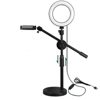 Support de table pour photographie, support de téléphone pour selfie, vlog, vidéo en direct, avec anneau lumineux LED, angle et hauteur réglables
