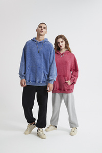 Wholesale 420gsm Heavyweight Acid Wash Waxed Vintage French Terry Hoodie Blank <b>Pullover</b> Custom Printed Streetwear Hooded - Product Image 2