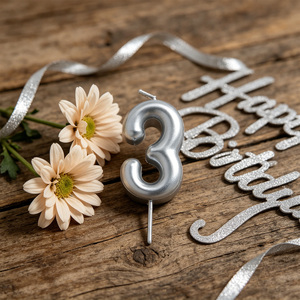 Vela Decorativa para Pastel de Cumpleaños, Número 3 Plateado, de Parafina, Sin Aroma, Sin Goteo, 6 cm - Product Image 6