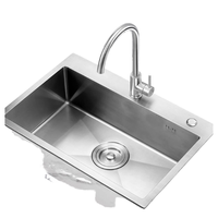 Évier de cuisine multifonctionnel fait main en acier inoxydable et laiton, à cuve unique, avec un trou, style Mid-Century Modern