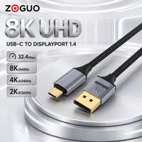 Kabel USB C ke DP1.4 Tipe C Male ke DP Male 8K 60Hz 4K 240Hz 2K 360Hz 32.4Gbps QFT Graphene Aluminium Bulat