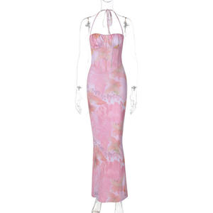 Vestido de Moda al por Mayor para Mujer, Estilo Dulce Floral de Primavera, Cintura Alta, Cuello en V, Falda Larga - Product Image 5