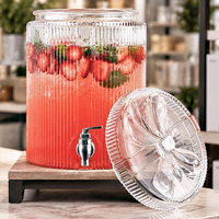 Distributeur de boissons en verre côtelé rond de 5600 ml avec robinet + Distributeur de boissons cannelé transparent pour limonade et punch, vente en gros, OEM