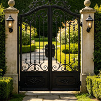 Portail d'entrée double en fer forgé baroque de luxe, anti-rouille, ornemental, compatible avec les villas et cours.