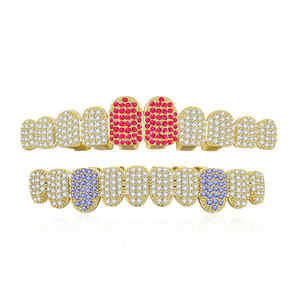 Grillz Unisex de Hip Hop con 10 Dientes, Chapado en Oro y Diamantes Incrustados, Joyería para Fiestas - Product Image 4