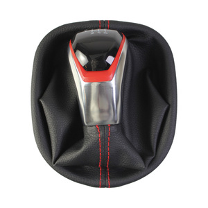 Leather Gear <b>Shift</b> <b>Knob</b> Cover Red Stitching 5 6 Speed Set Ergonomic For Volkswagen Cars - Product Image 4