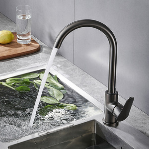 Grifo de cocina de acero inoxidable 304, color gris plomizo, con una sola manija, giratorio 360 grados, montado en el encimera, para agua fría y caliente - Product Image 1