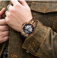 Fenyi Montre Mécanique Automatique pour Homme en Bois et Verre, Design Creux, Haute Qualité, de Luxe, Rétro, Unique et Tendance (Vente en Gros)