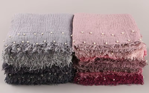 ผ้าพันคอฮิญาบผ้าฝ้ายอัดจีบสำหรับผู้หญิงฮิญาบพร้อมไข่มุกระบายอากาศได้หรูหรา - Product Image 2