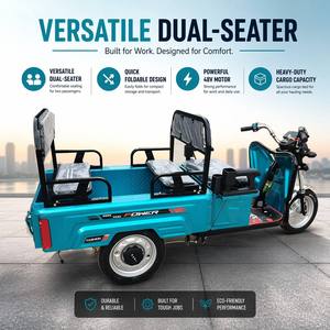 Motocicleta de Carga de 2 Plazas, Bicicleta Eléctrica de 3 Ruedas con Pedales para Adultos, Triciclo Plegable de Carga - Product Image 1